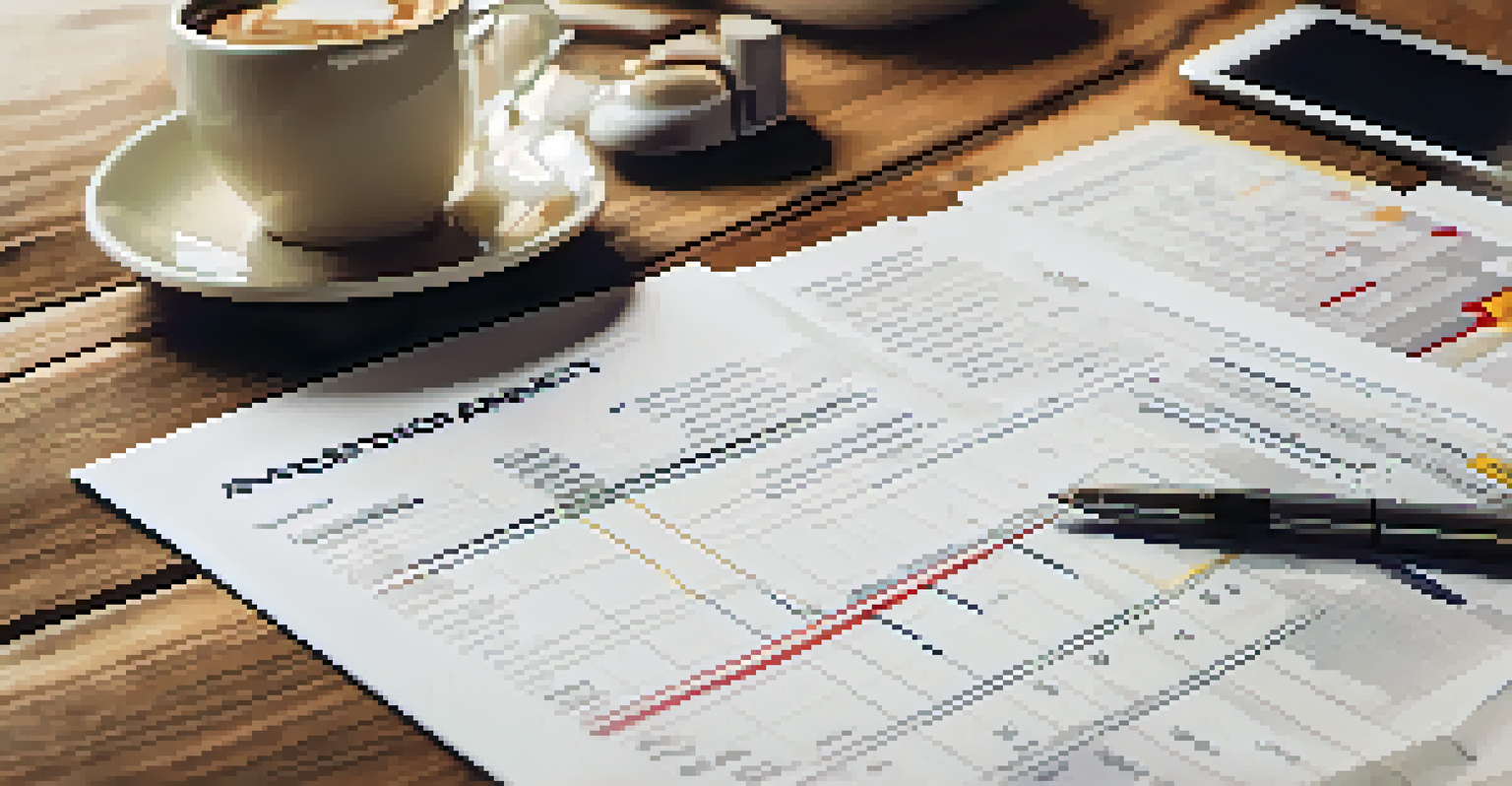 A close-up of a comparative market analysis report on a wooden table, with hands pointing to a chart and a coffee cup nearby.