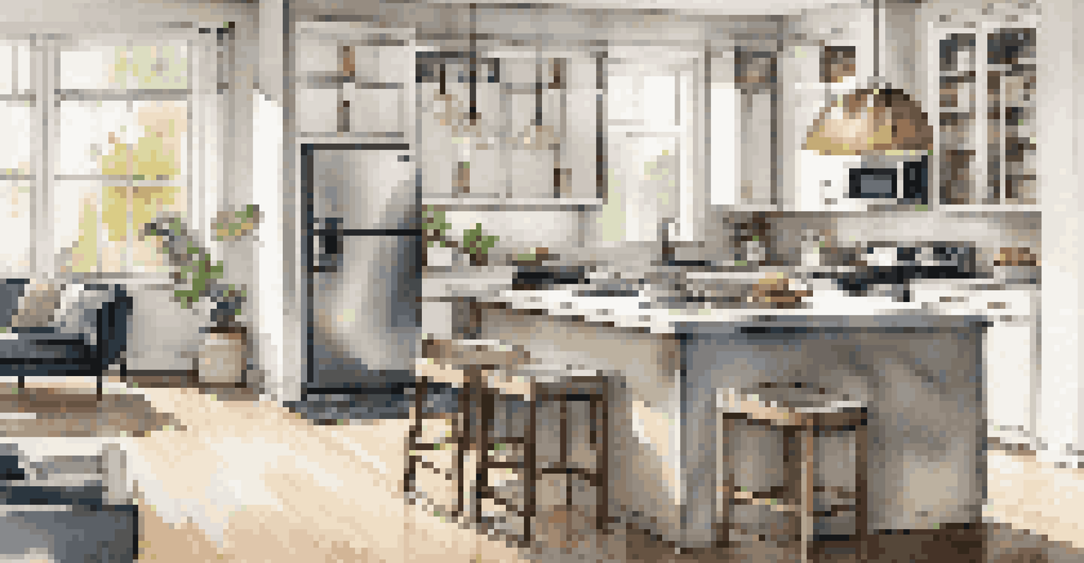 A bright, modern apartment kitchen with stylish decor and natural light.
