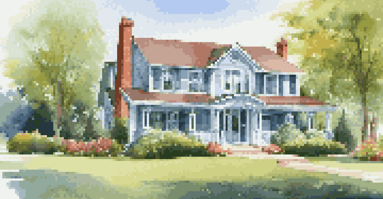 A beautiful house with a manicured lawn and blooming flowers under a clear blue sky.