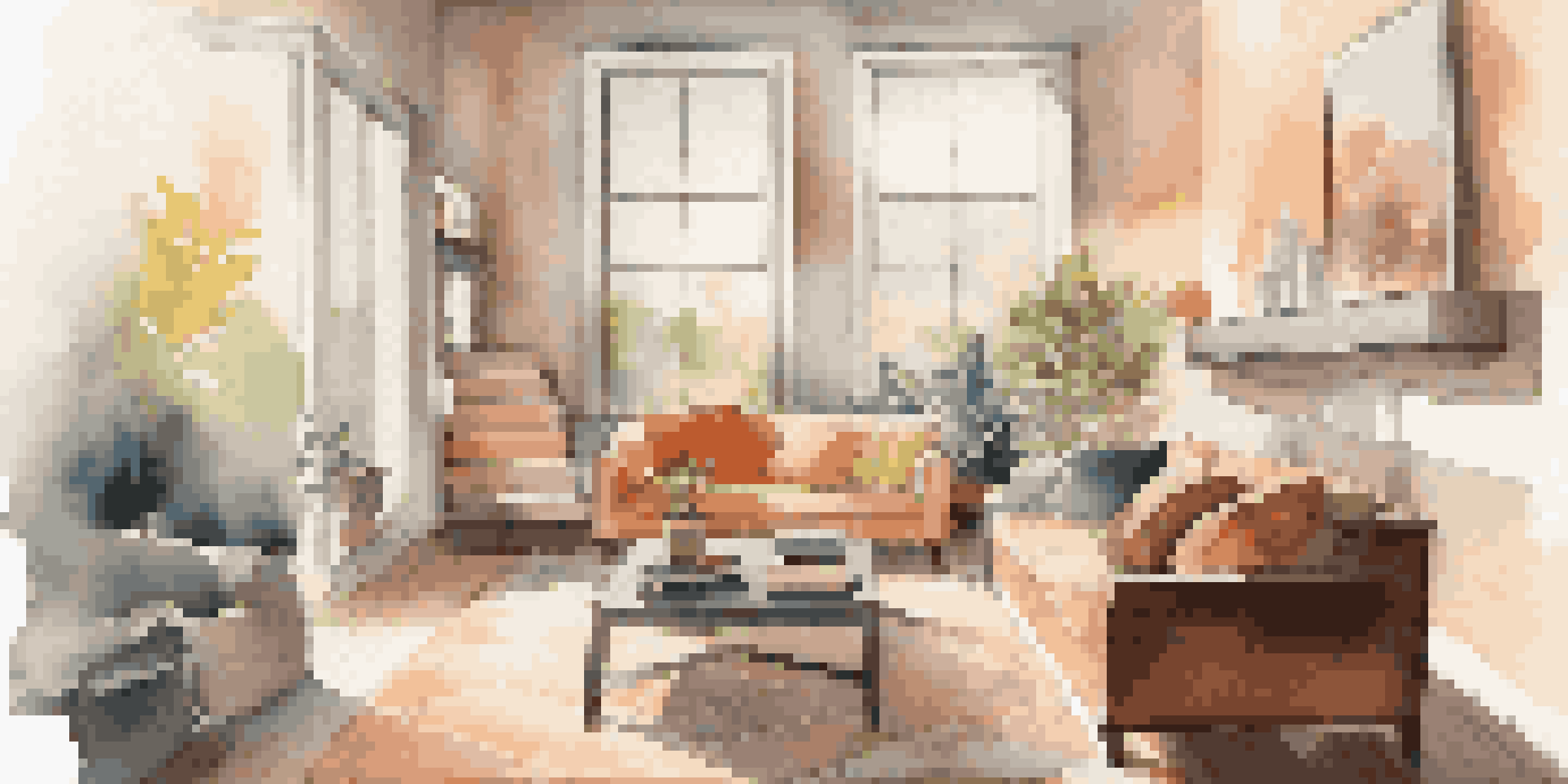 A modern cozy living room with safety devices installed, bathed in natural light, showcasing a warm and inviting atmosphere.
