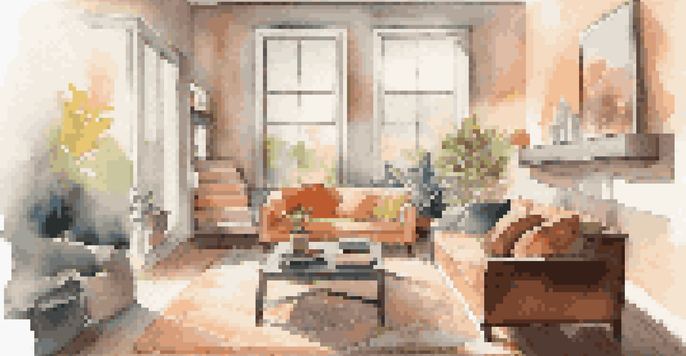 A modern cozy living room with safety devices installed, bathed in natural light, showcasing a warm and inviting atmosphere.