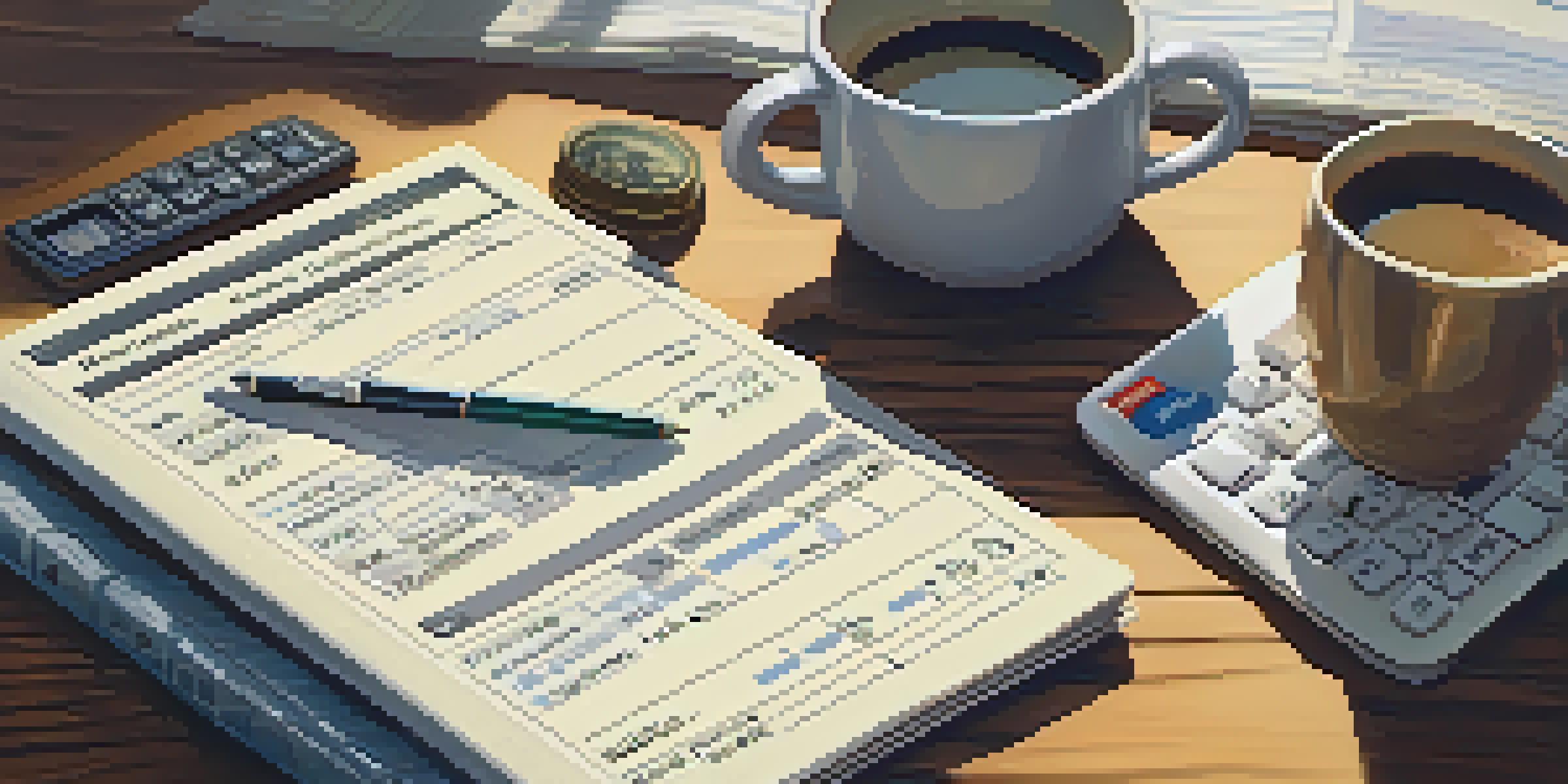 A mortgage amortization schedule on a wooden desk, with a calculator and house key, illuminated by warm morning light.