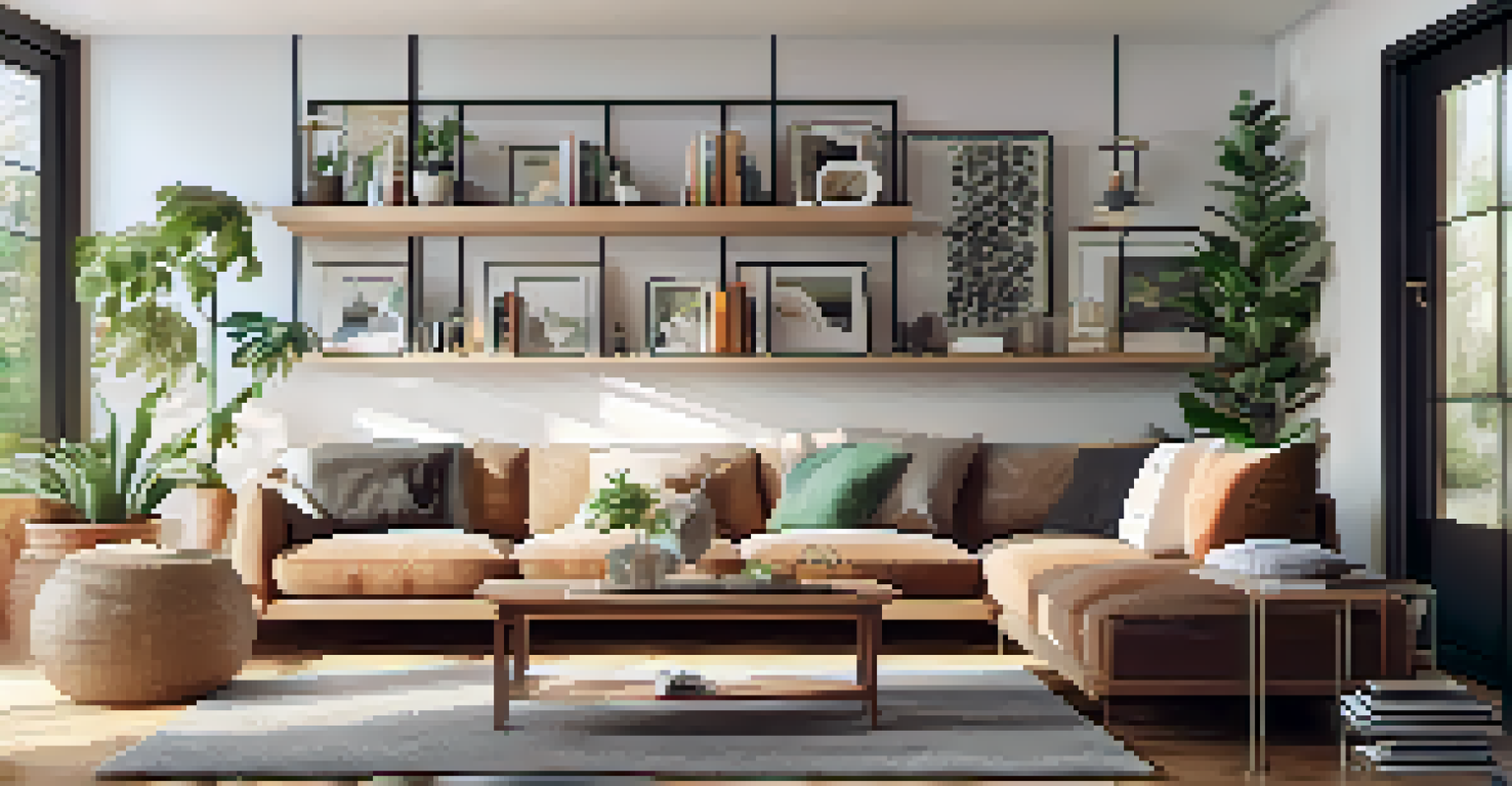A cozy and organized living room with a sofa, coffee table, and bookshelf in a warm and inviting setting.