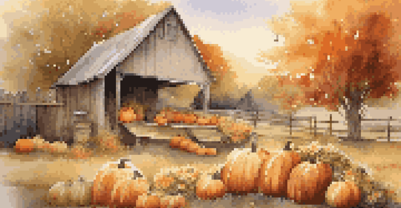 A cozy autumn outdoor scene with hay bales, pumpkins, and colorful chrysanthemums, illuminated by warm sunlight.