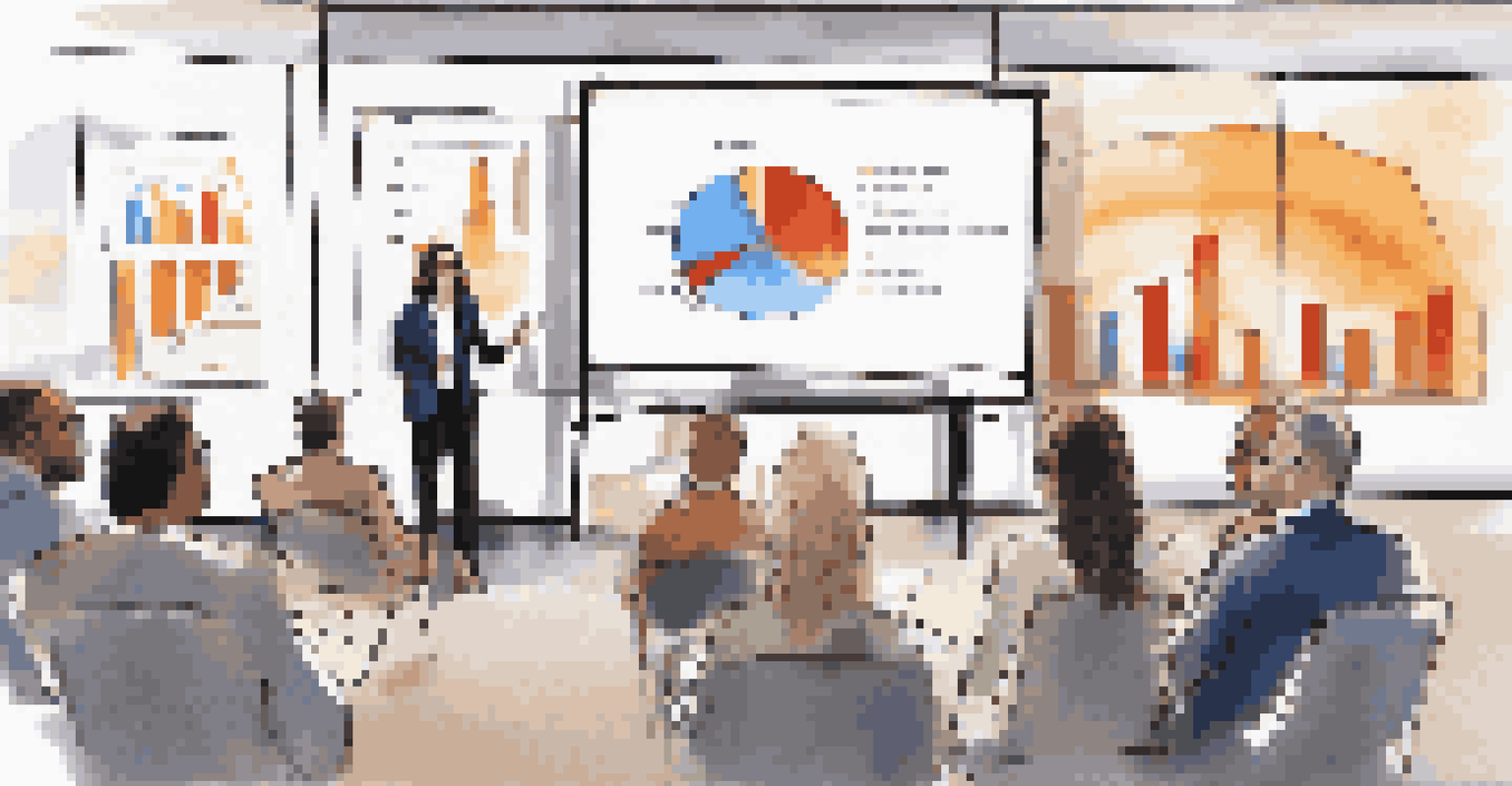 A real estate professional presenting trends at a workshop, with attendees listening attentively and visual aids displayed on a screen.