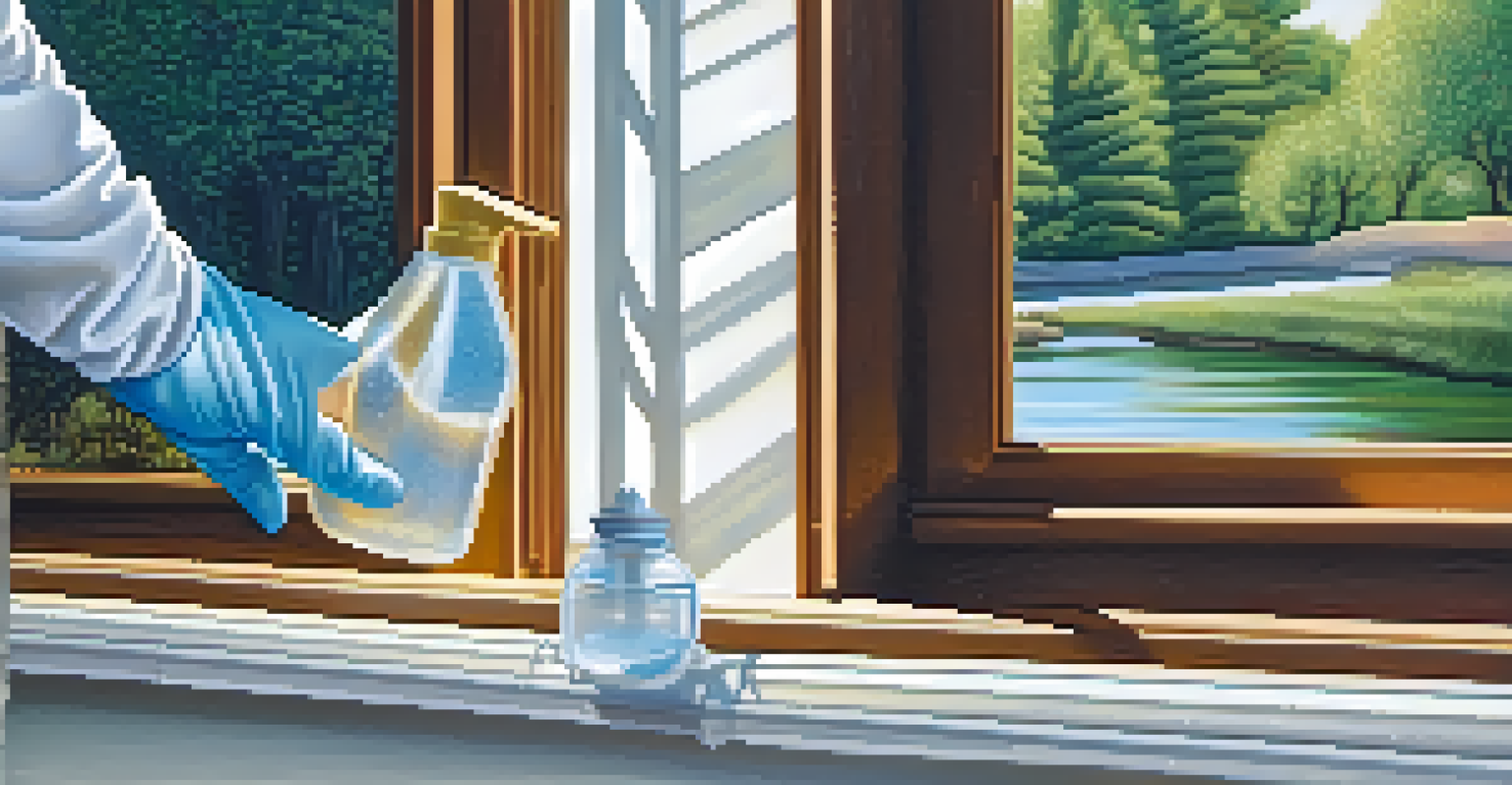 Close-up of hands cleaning energy-efficient windows with a soap solution, showcasing sparkling glass.