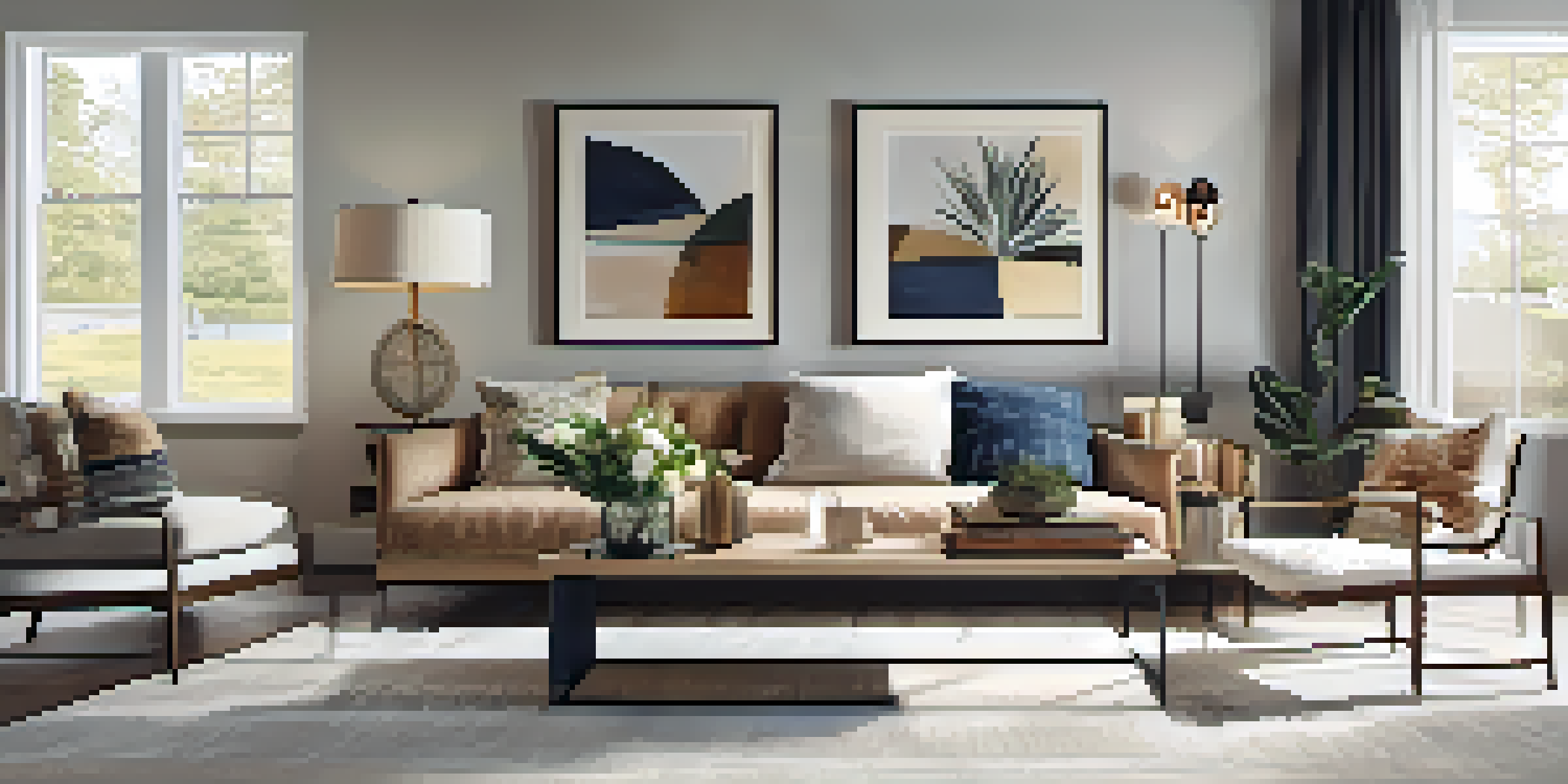 A beautifully staged living room in a home for sale, filled with natural light and modern decor.