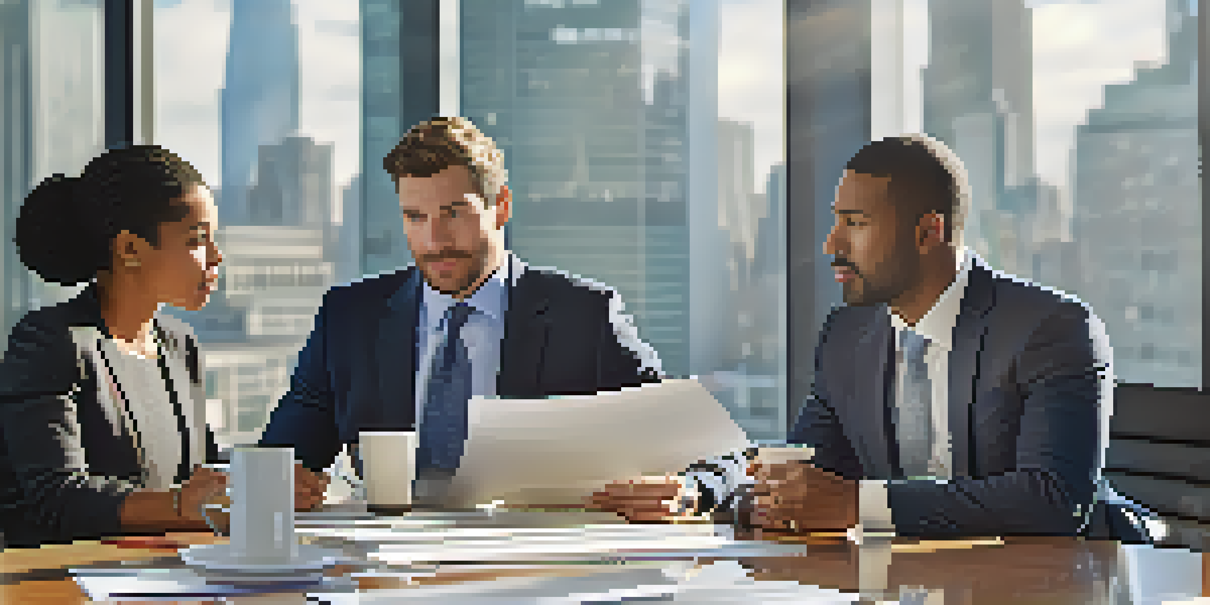 A diverse group of business professionals in a negotiation setting, showing focus and determination at a conference table.