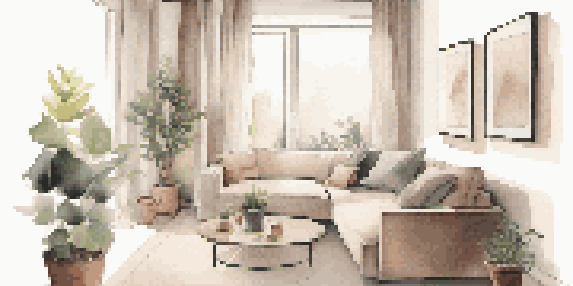 A minimalist living room with a sofa bed and a coffee table that has storage, bathed in soft natural light.