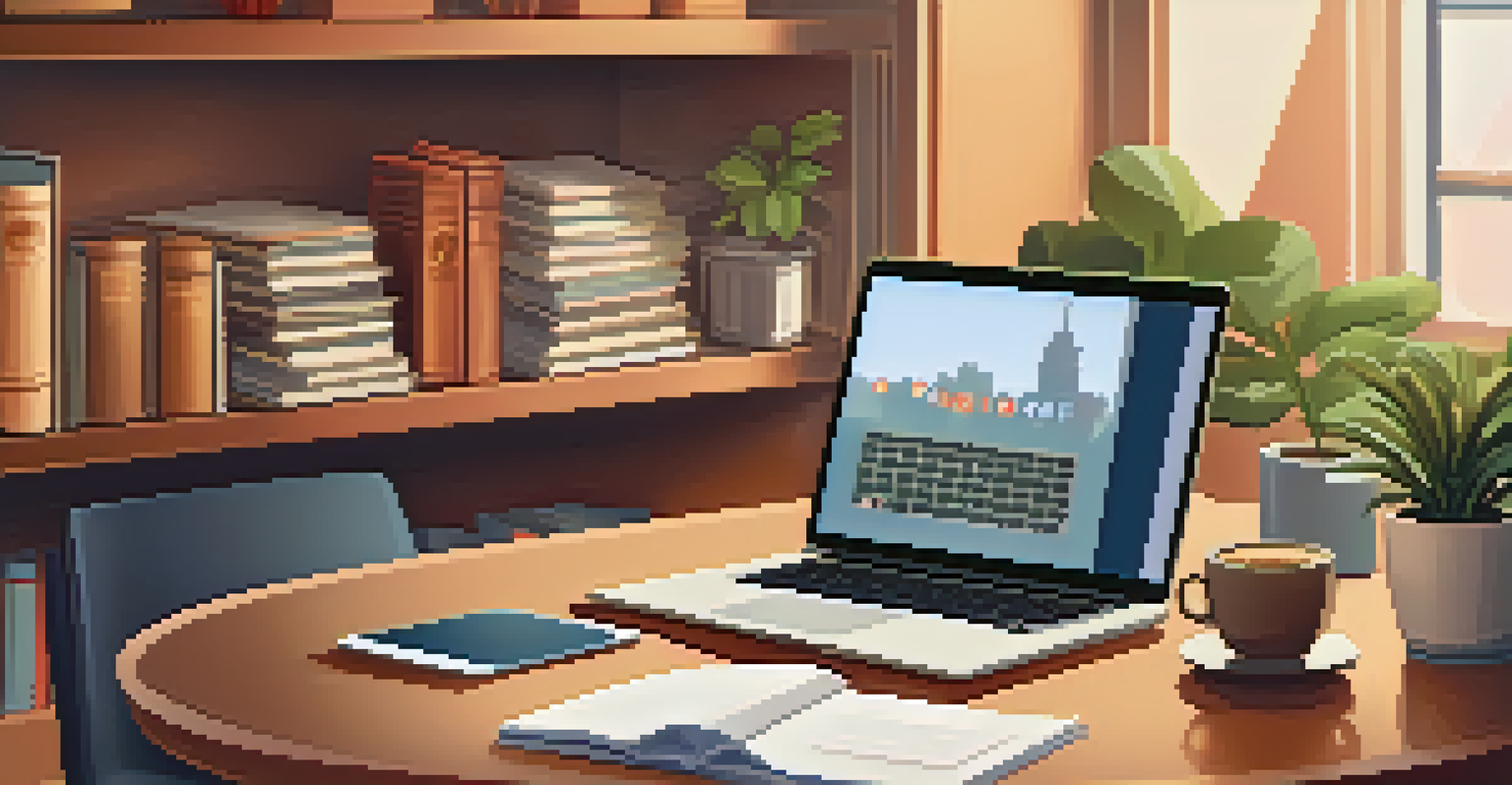 A property manager working on a laptop in a cozy office, with paperwork and a coffee cup visible.