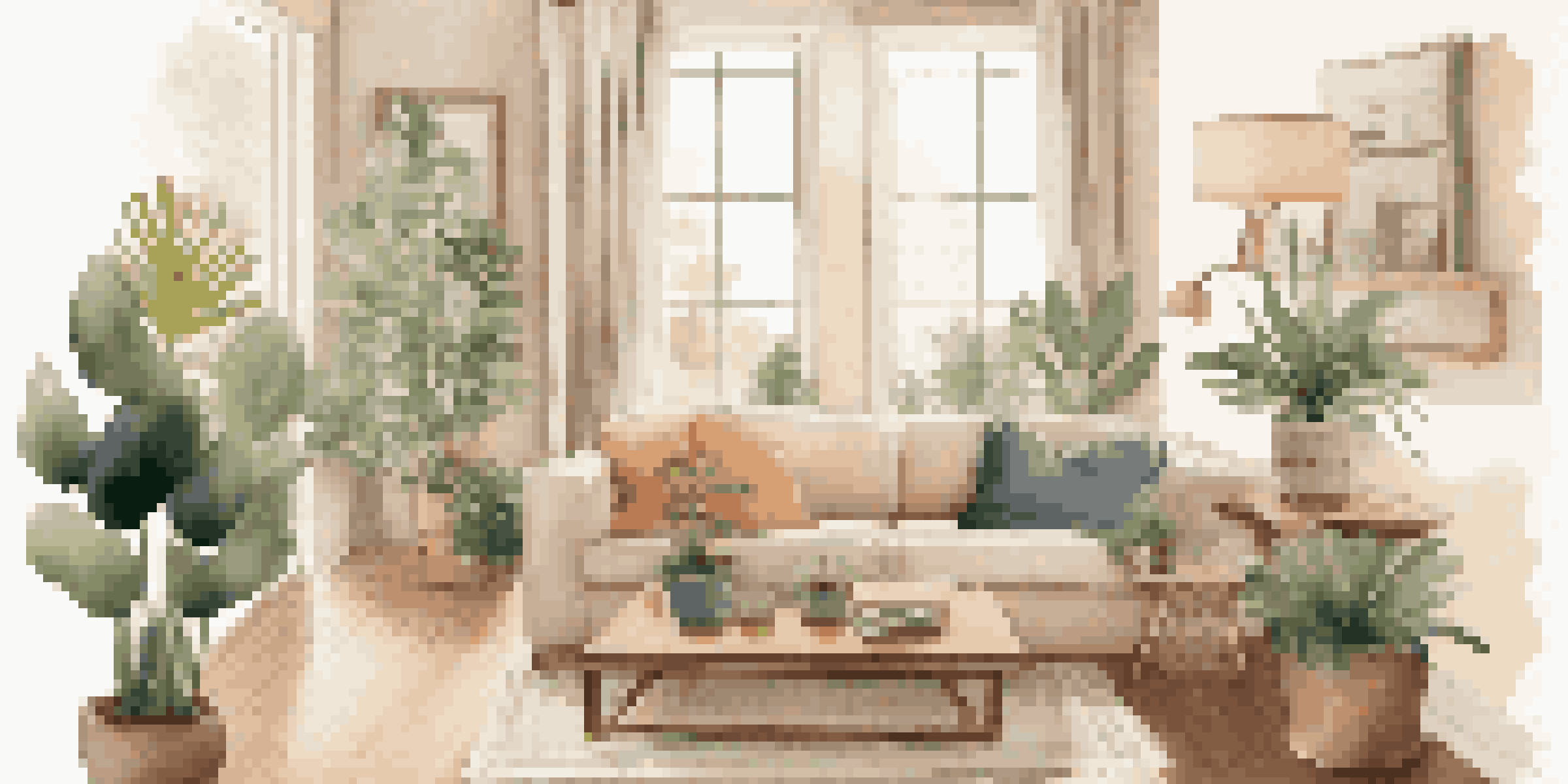 A cozy living room with a tenant working on a laptop, bright and inviting atmosphere.