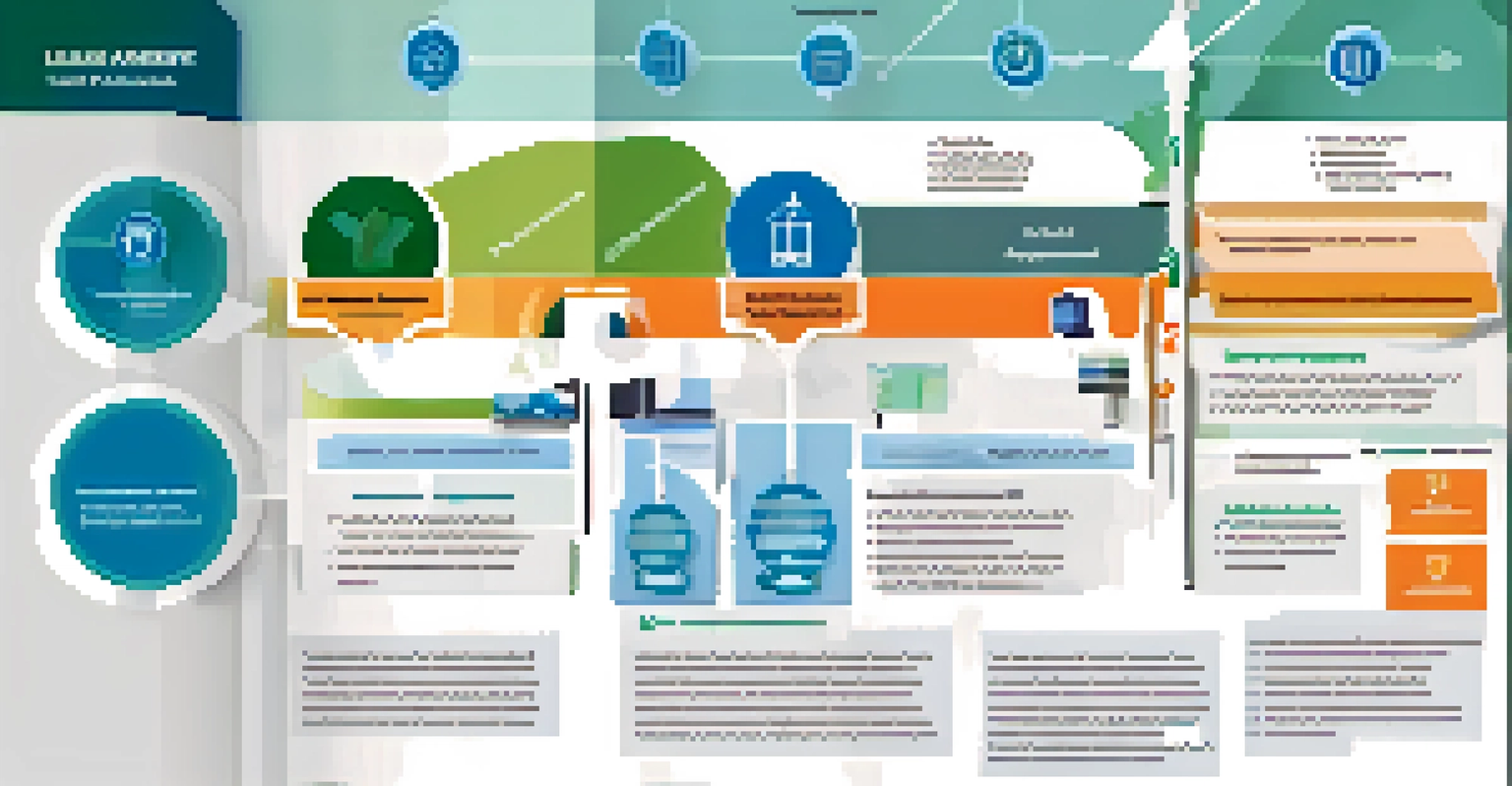 An infographic showing key elements of a lease agreement with labeled icons in a blue and green color scheme.