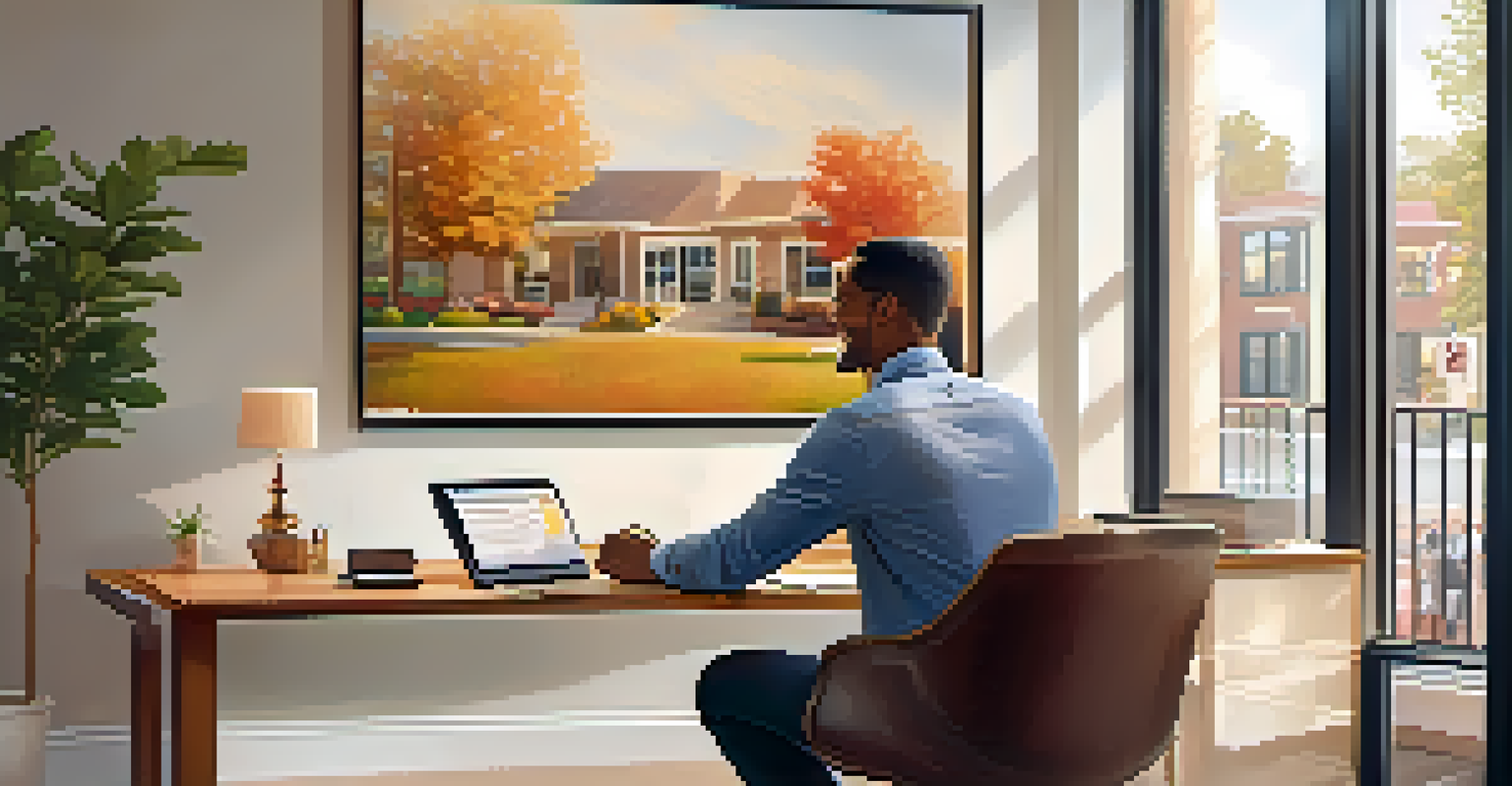 A real estate agent smiling at their desk, reviewing client testimonials in a cozy office setting.