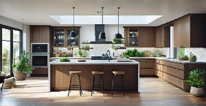 A modern kitchen with new appliances, bright natural light, and stylish decor.