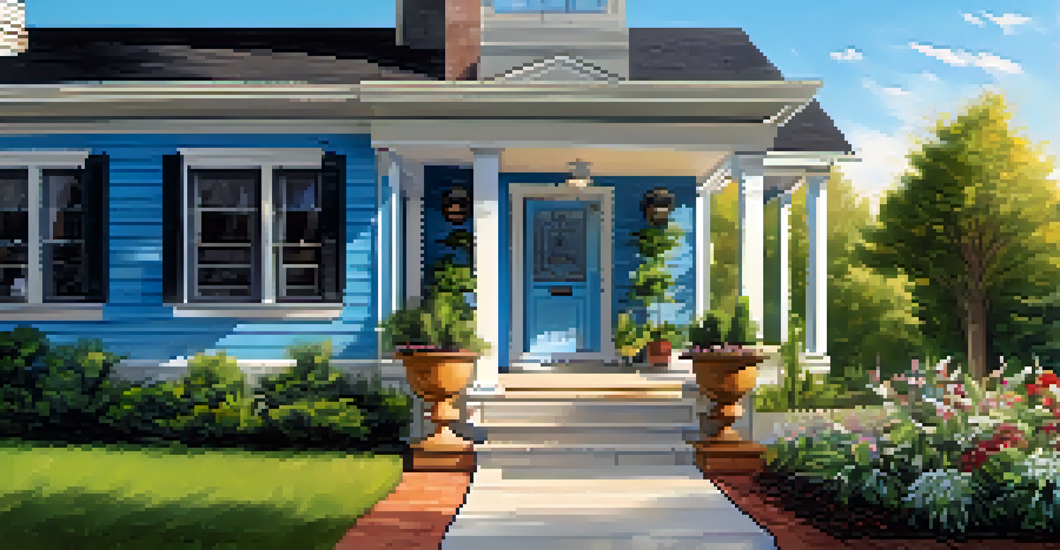 An image of a smart doorbell camera installed on a porch, overlooking a beautiful garden and pathway.