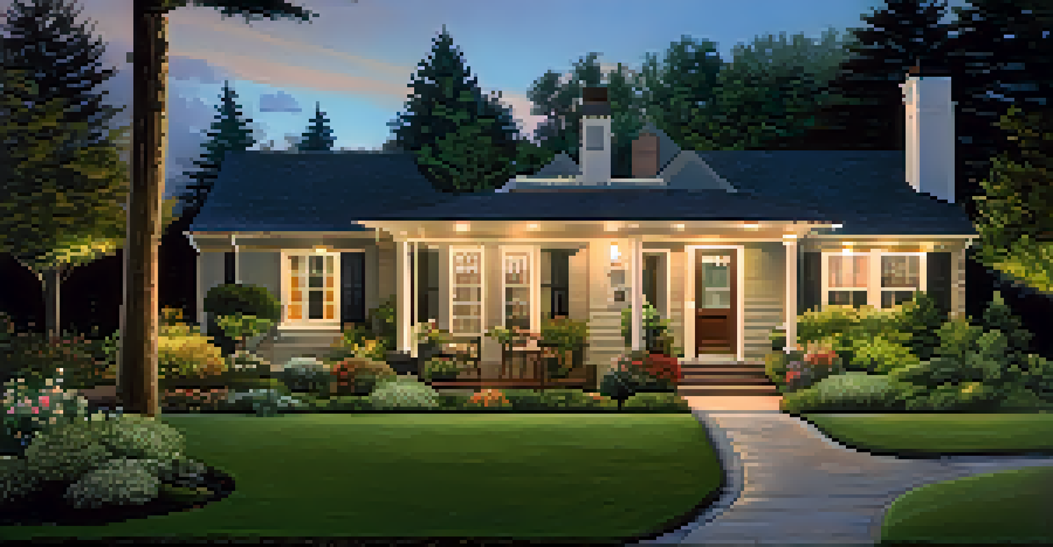 A home with motion-sensor lights lighting up the pathway and garden during dusk.