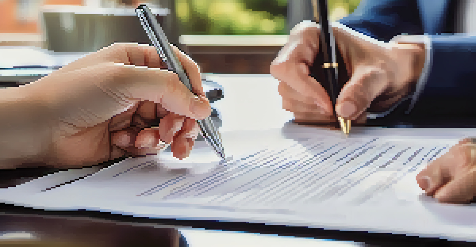 A close-up of a hand writing on a Loan Estimate document, with a blurred background of a real estate discussion.