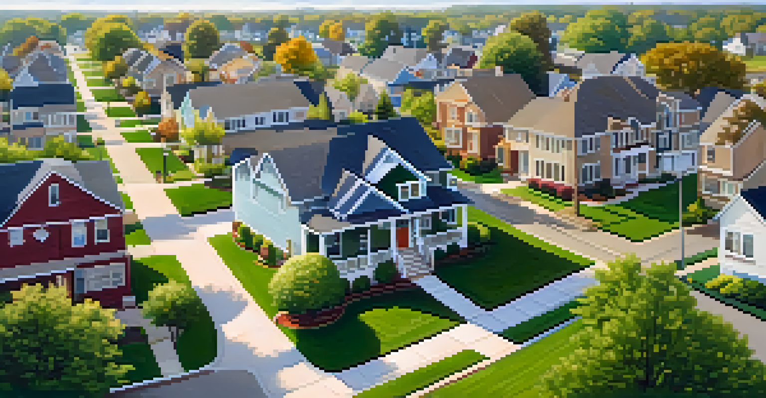 Aerial view of a suburban neighborhood with houses and a park.