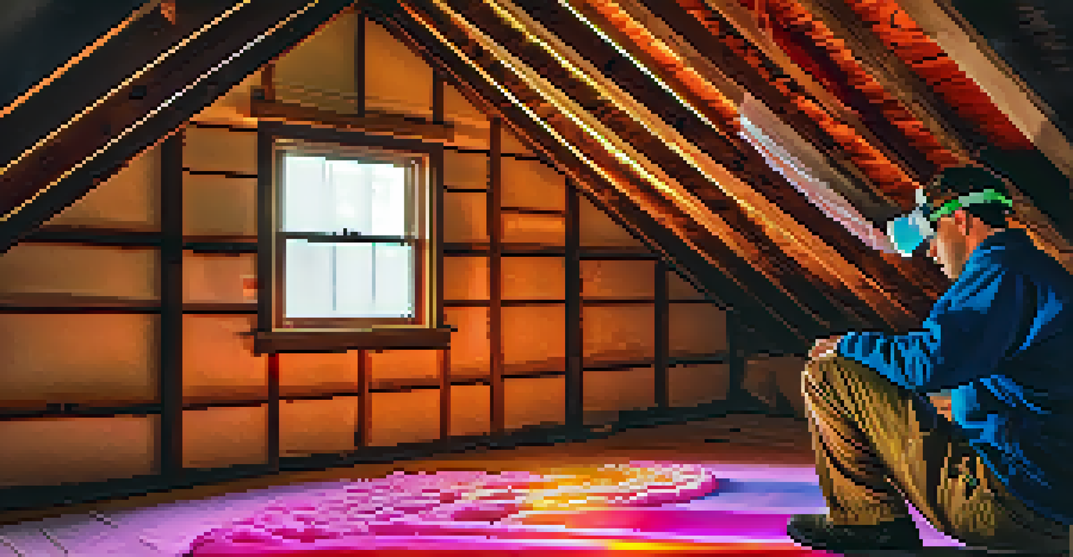 A technician uses a thermal camera in an attic to analyze insulation effectiveness.