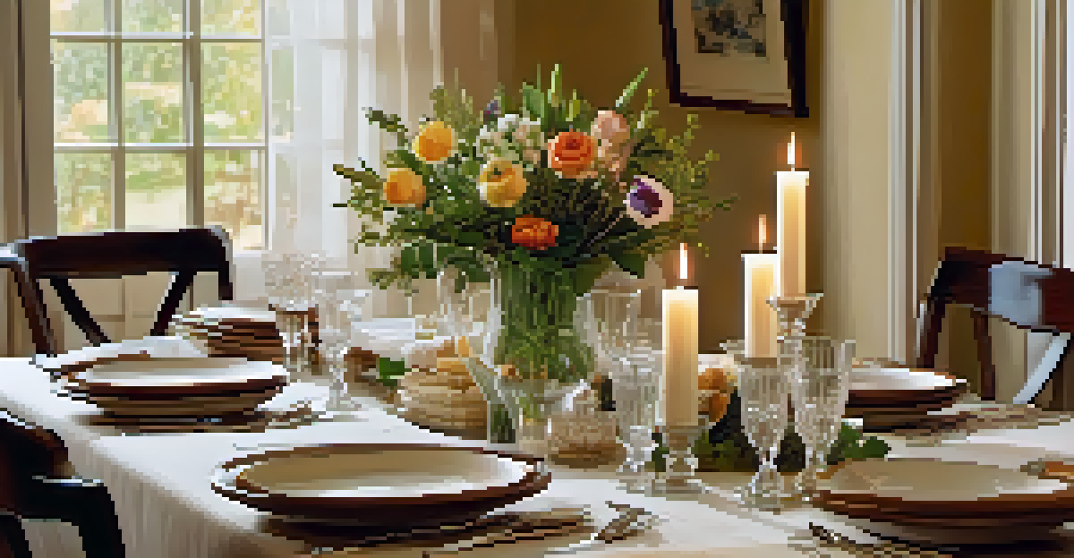 A beautifully set dining table with elegant decorations and candlelight.