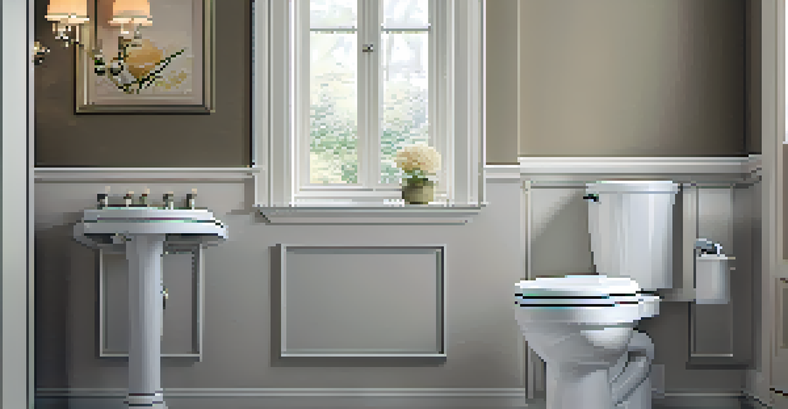 A comfort height toilet with grab bars in a serene bathroom, showcasing natural tones and elegant lighting.