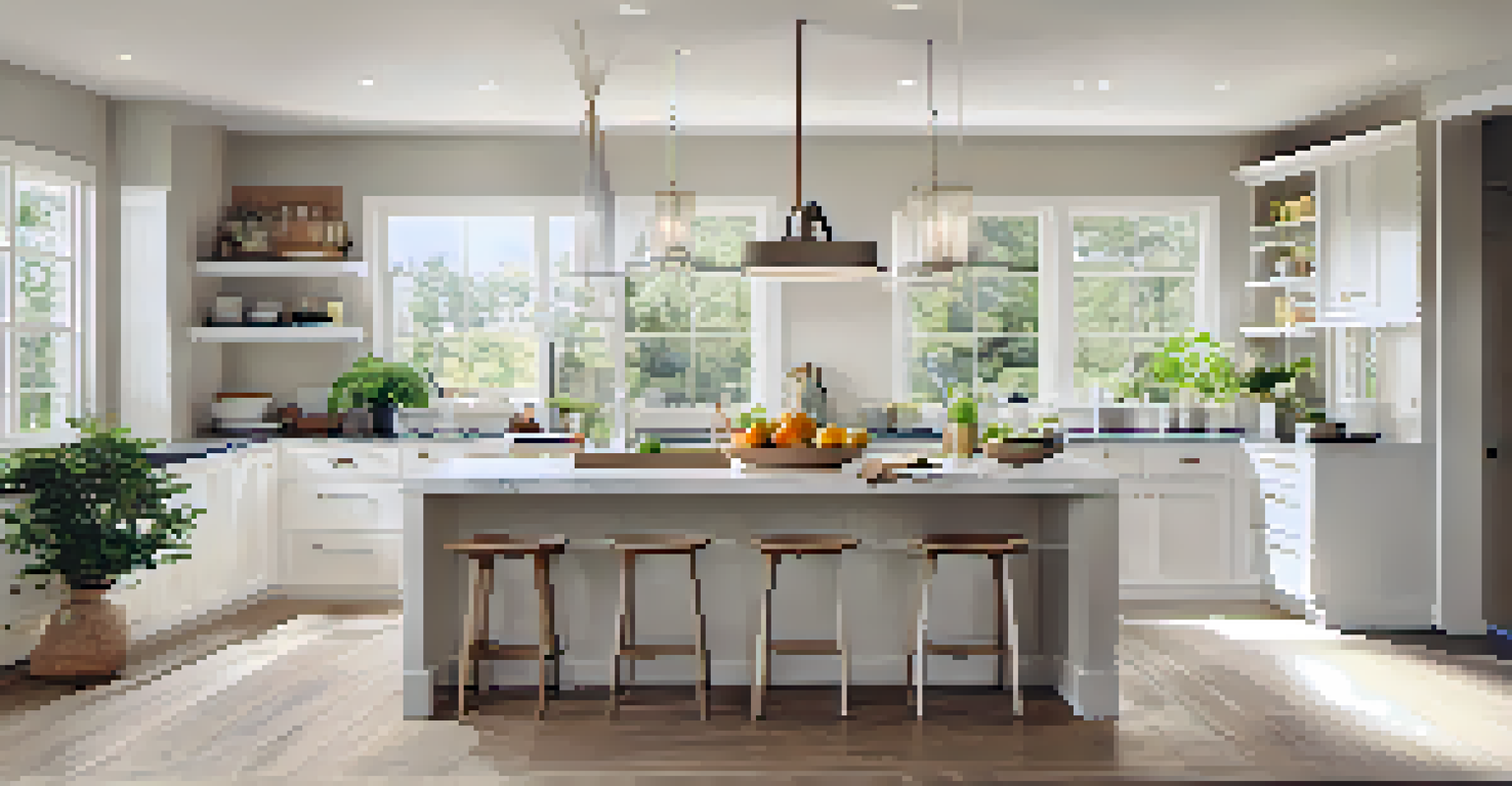A bright kitchen with white cabinets, a neutral palette, and minimal decor, illuminated by sunlight.