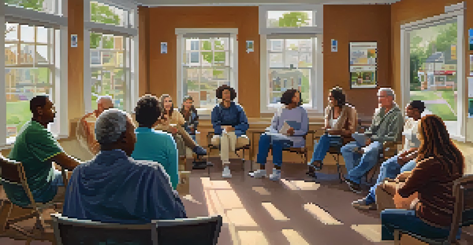 Residents participating in a neighborhood meeting in a community center, discussing and planning events together.
