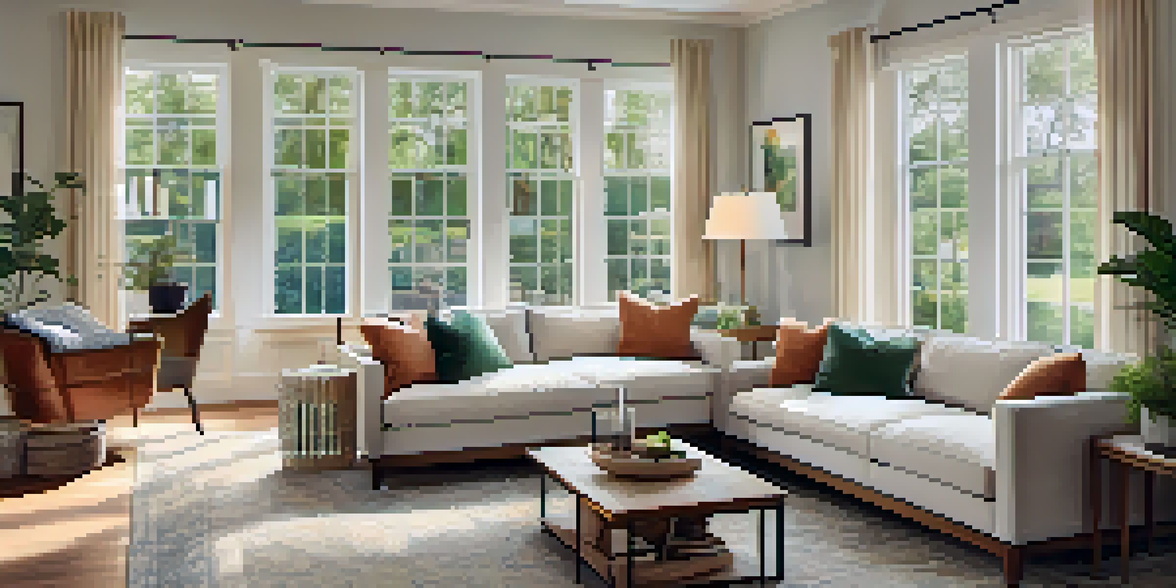 A bright and inviting living room in a multi-generational home, showcasing comfortable furniture and family photos.
