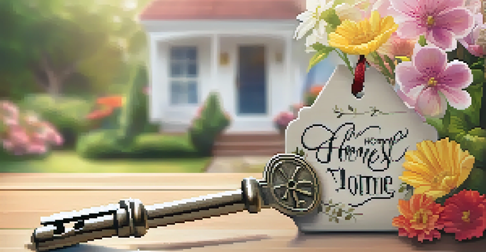 A house key with a tag on a table, representing homeownership and new beginnings.