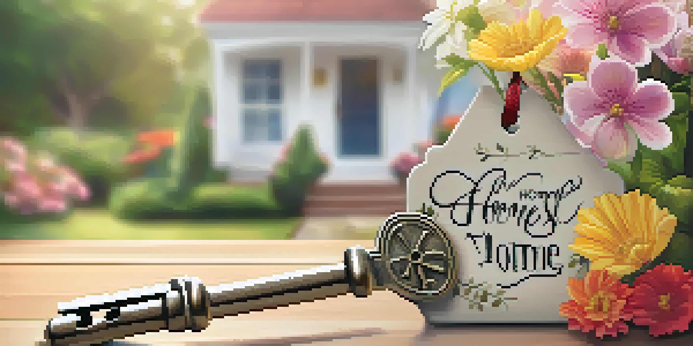 A house key with a tag on a table, representing homeownership and new beginnings.