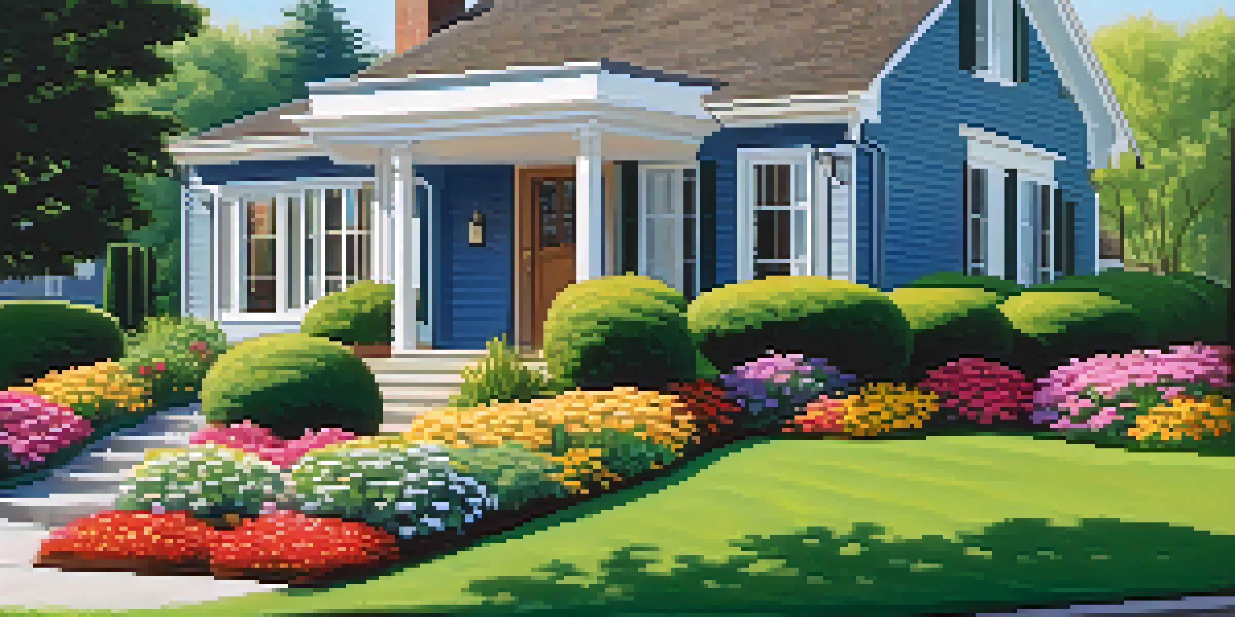A neat spring garden with flowers, highlighting a homeowner checking window locks for security.
