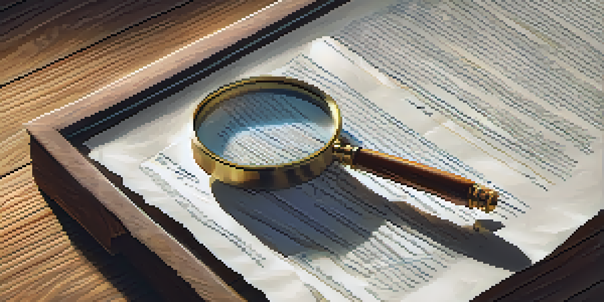 A close-up of a property title document on a wooden desk, with a magnifying glass beside it, showing intricate details and soft natural lighting.