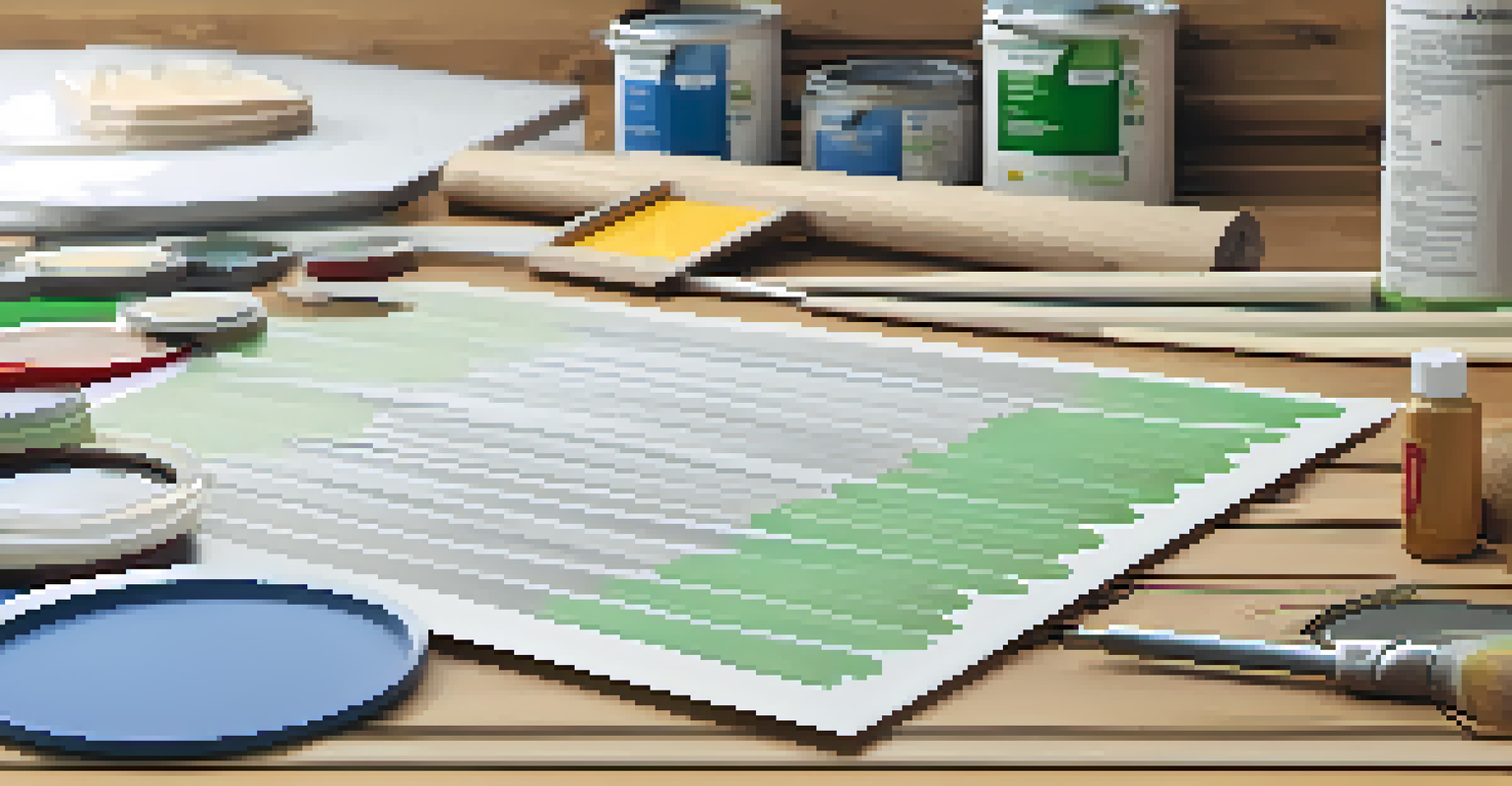 Close-up of eco-friendly building materials with low-VOC labels at a construction site.