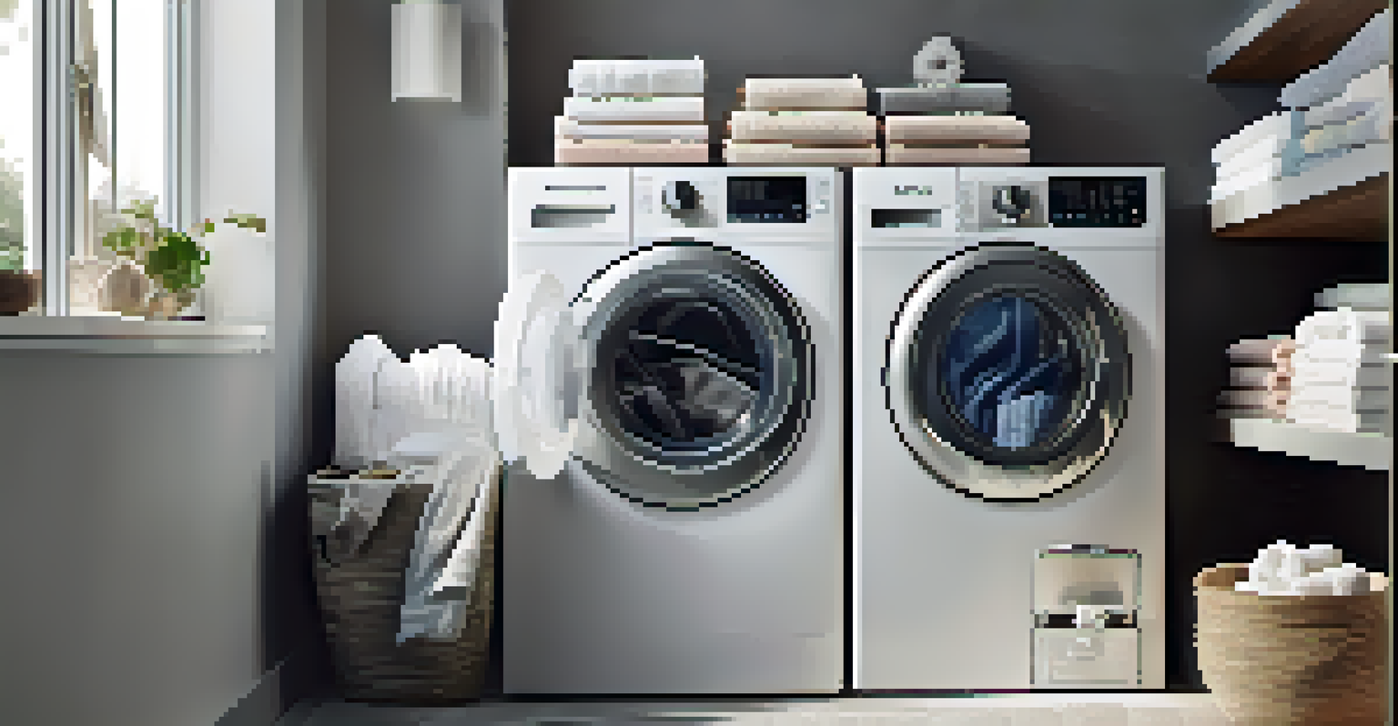 A close-up of an open washing machine door with neatly arranged laundry and clean towels around it.