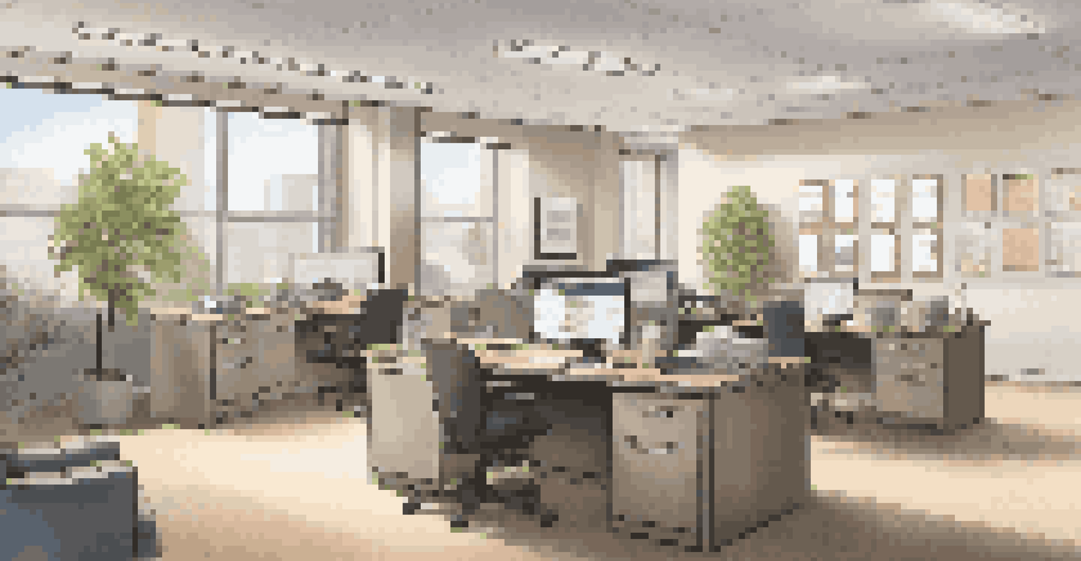 A modern property management office with a desk, computer, and organized paperwork, illustrating a professional workspace.