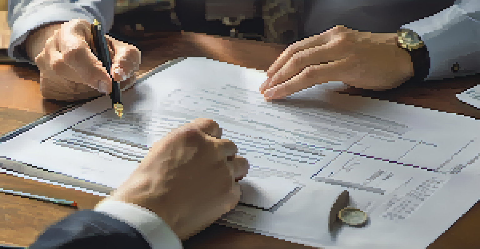 An appraiser reviewing property documents on a wooden table with a laptop and calculator.