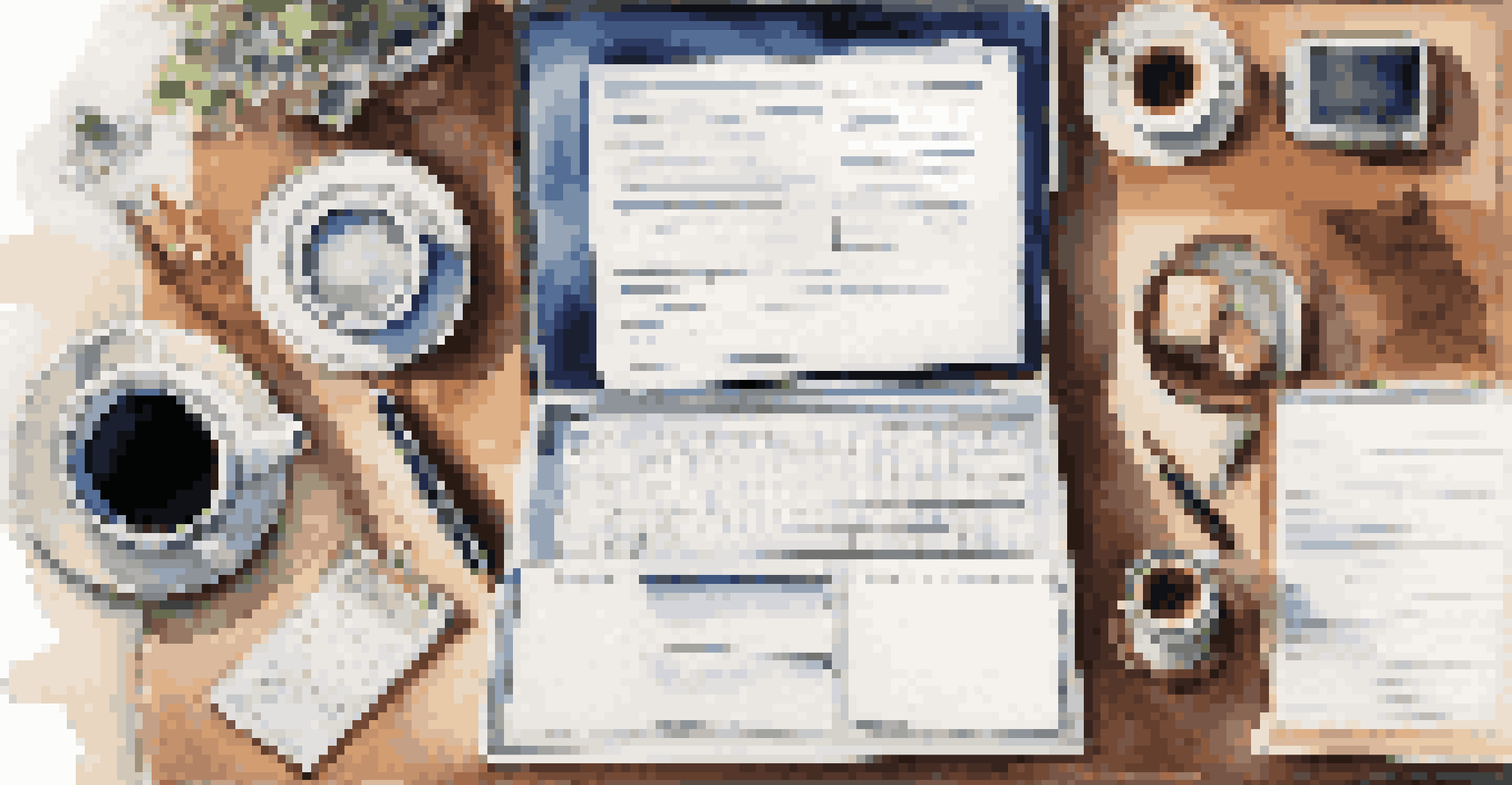 An organized home office desk with a laptop, notepad, and coffee cup, featuring a home warranty document in the corner.