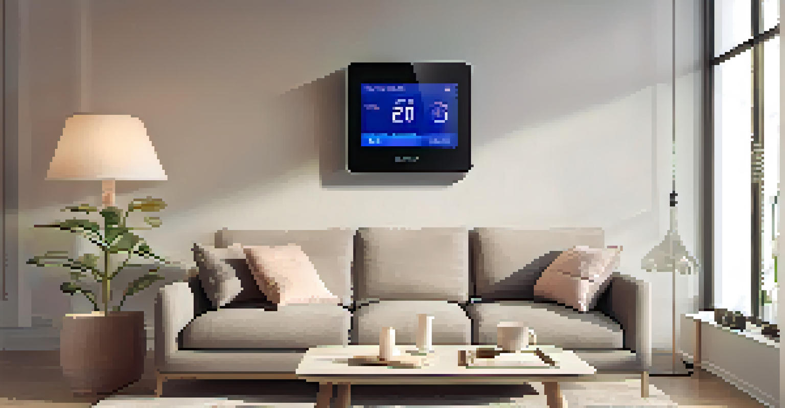 A modern programmable thermostat in a cozy living room, illustrating advanced home climate control.
