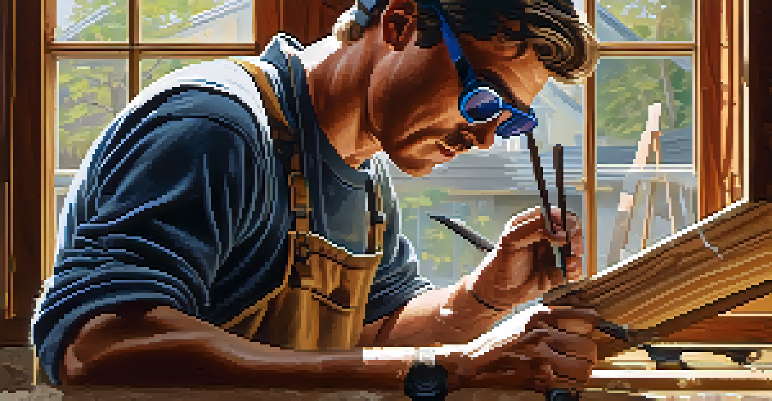 A craftsman restoring an antique wooden window, surrounded by tools, with sunlight illuminating the wood grain.