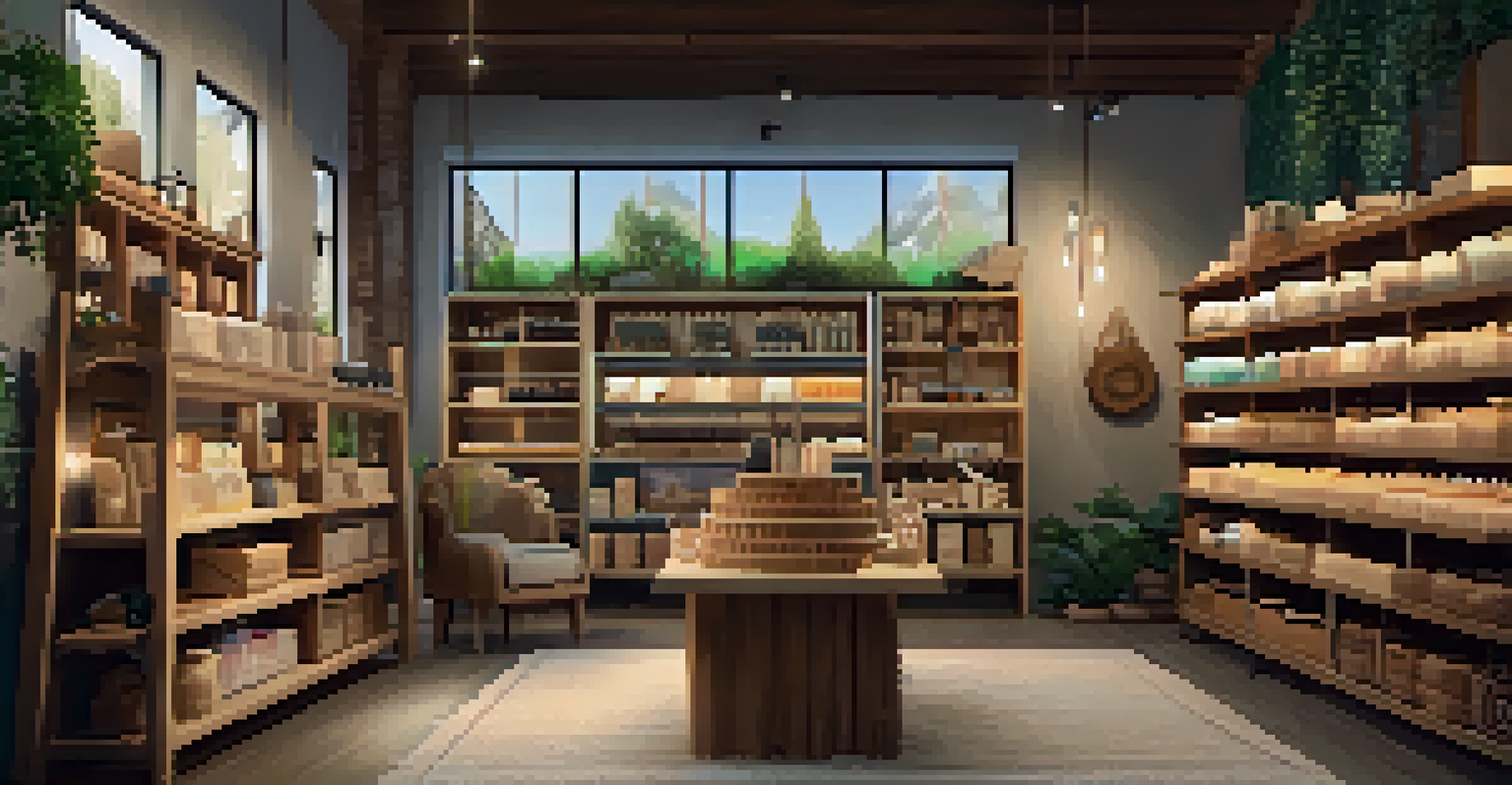 A cozy artisanal shop interior featuring handmade crafts and a warm ambiance with soft lighting.