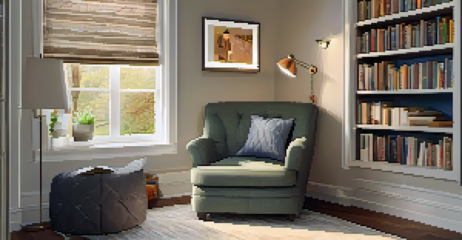 A tranquil reading nook in a home, filled with books and personal touches, providing a cozy space for relaxation.