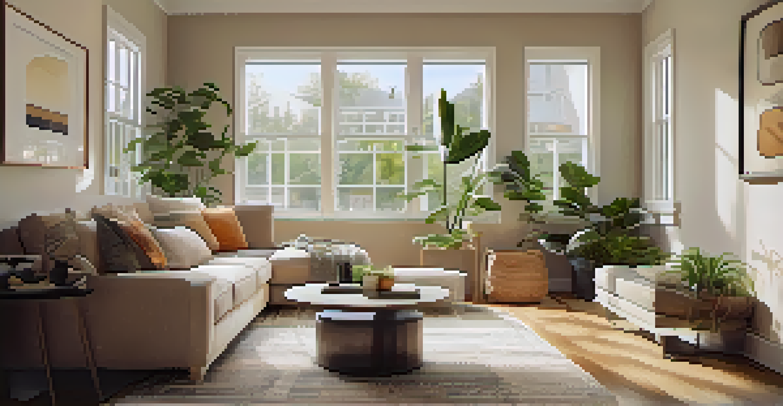 An inviting living room of a rental property, featuring modern decor and warm lighting.