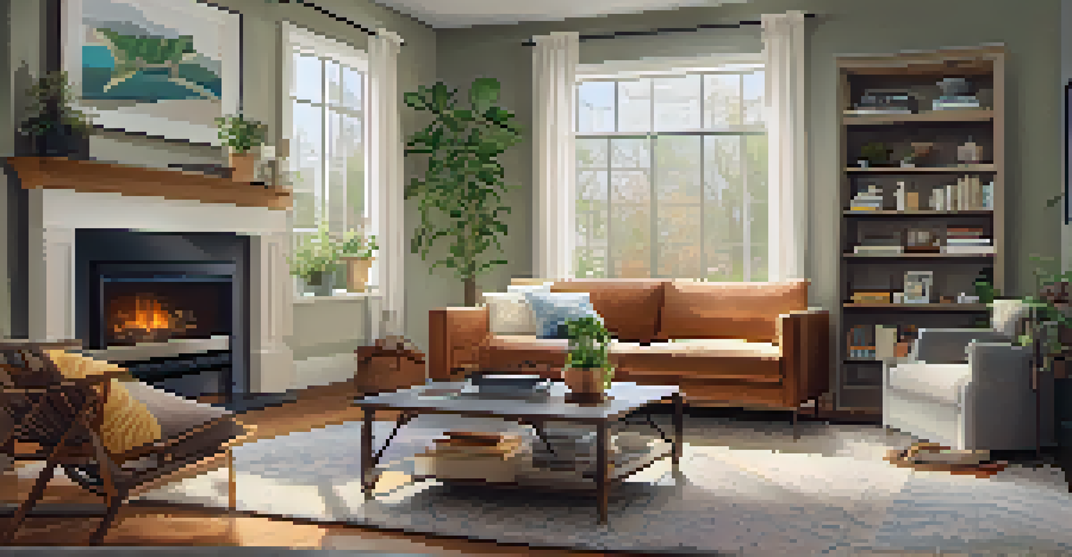 A cozy living room featuring a smart Energy Star appliance on the wall, with comfortable furniture and warm lighting.