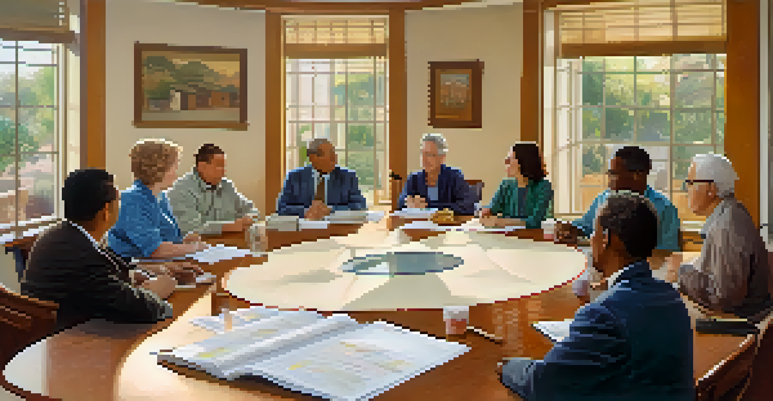 A community meeting with residents discussing HOA guidelines, illuminated by natural light from a window.