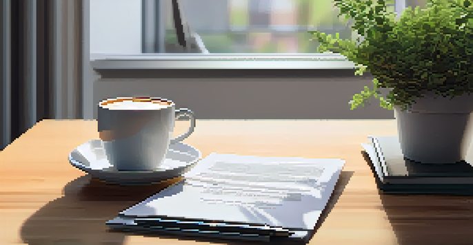 A close-up of a real estate contract on a wooden desk with a pen, a laptop, and a coffee cup in a softly lit room.