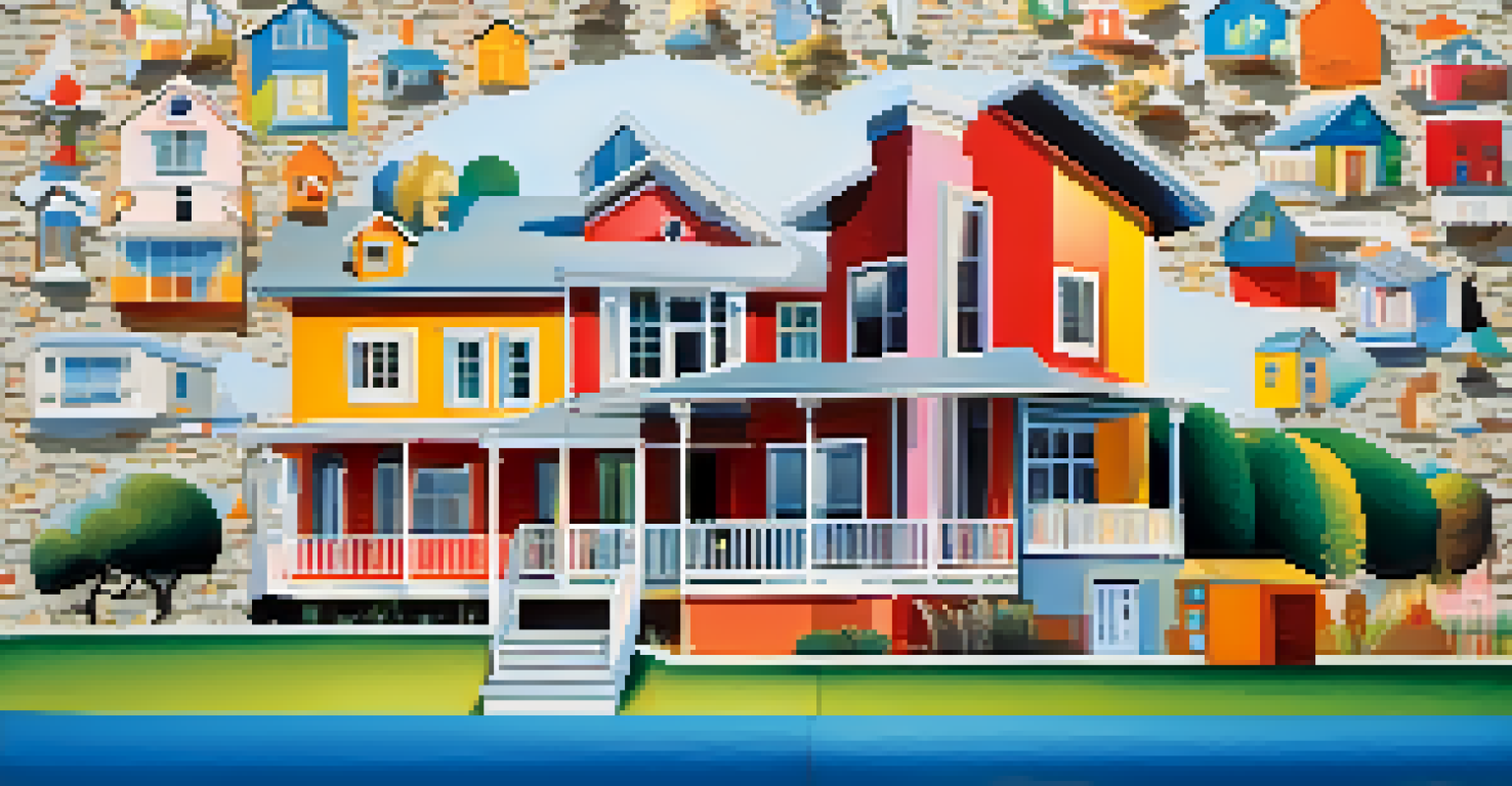 A house surrounded by icons representing title search issues like liens and easements.