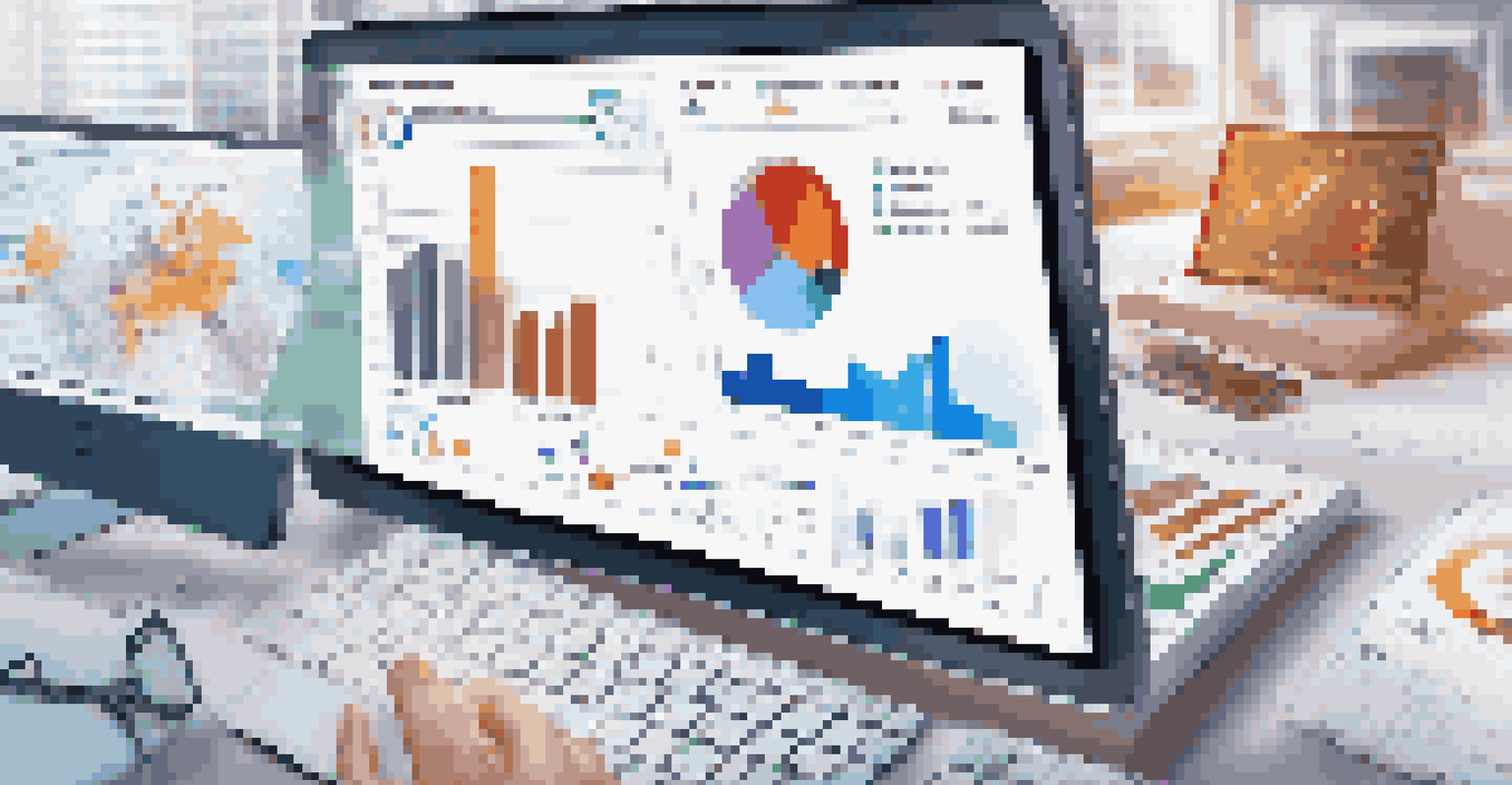 An overhead view of a digital platform showing real-time property performance updates and colorful charts.