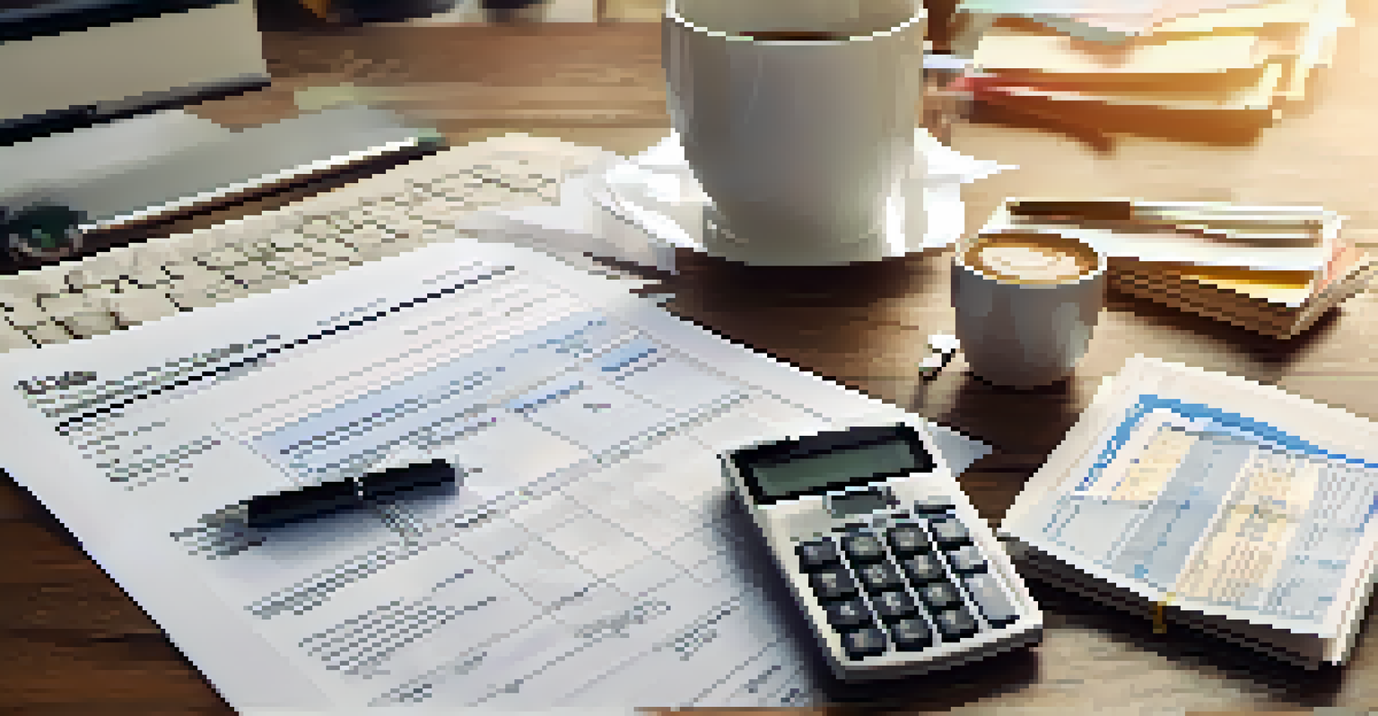 A close-up of a mortgage application on a wooden desk, surrounded by financial documents and a calculator. Natural light illuminates the scene, suggesting a focused atmosphere.