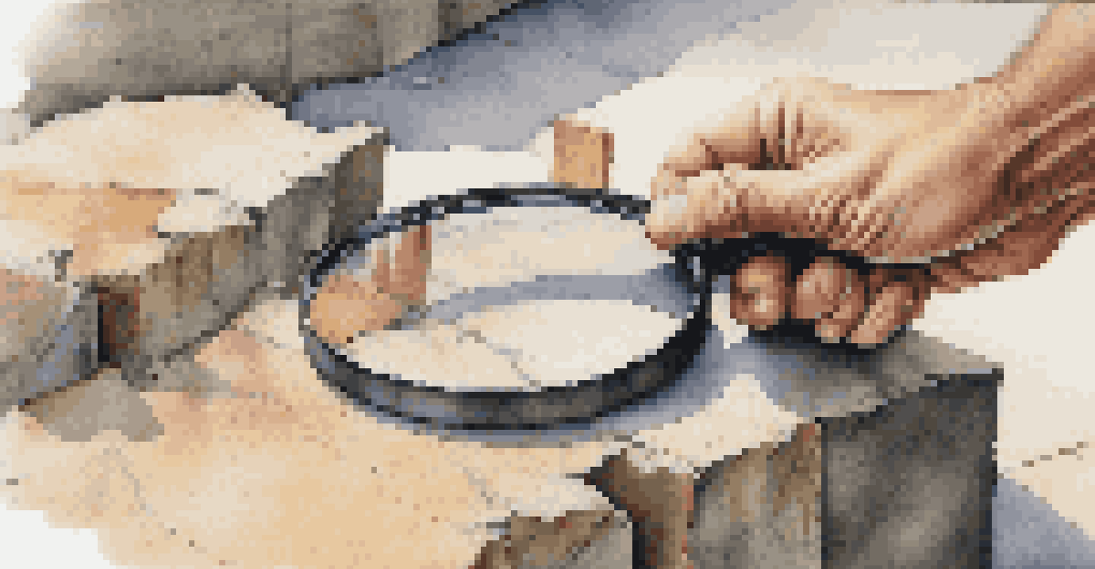An inspector examining foundation cracks using a magnifying glass in a construction setting.