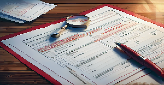 A detailed home inspection report on a wooden table with a magnifying glass and clipboard.